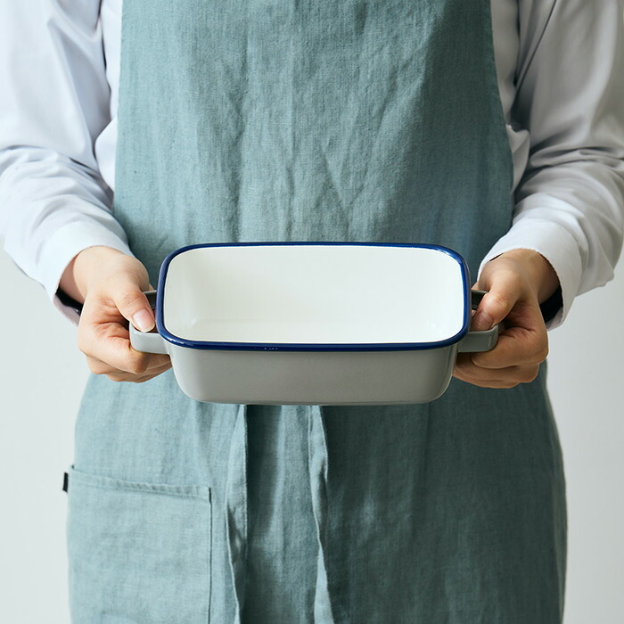 365methods　ホーローオーブンディッシュ　レクタングル　ライトグレー×ネイビー　